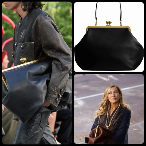 COACH Large Kisslock Frame Bag Designer Black Leather Clutch with Gold NEW TAGS - Picture 3 of 17